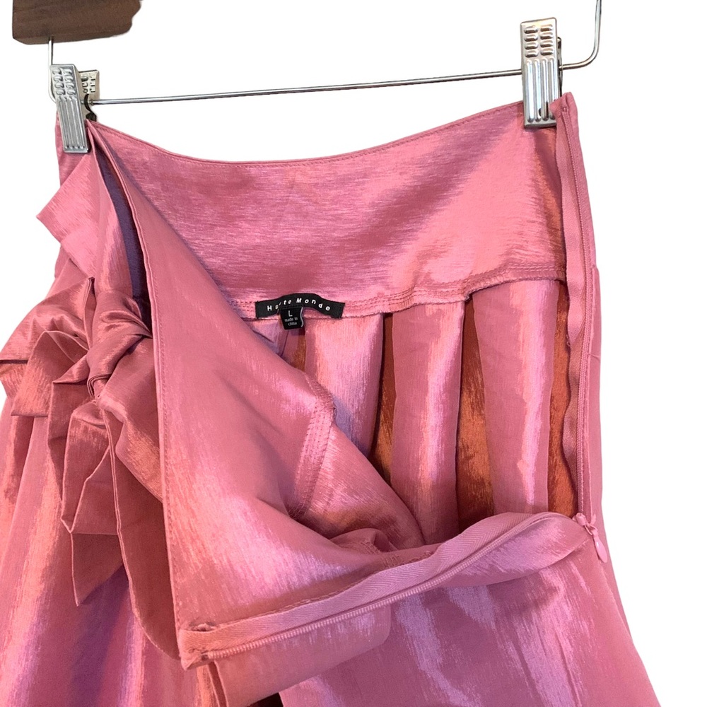 Haute Monde M/L hi low a-line midi pink shine skirt w bow fit n flare - Picture 4 of 6